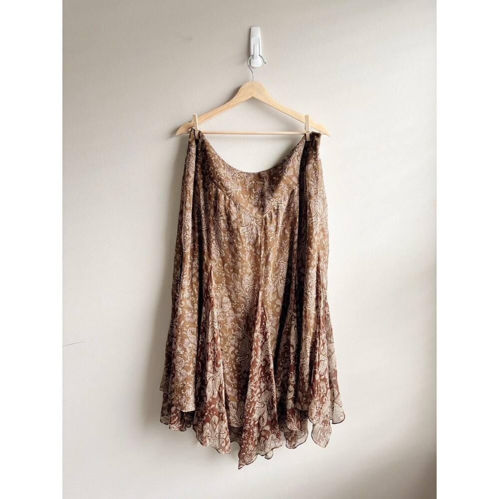 Lauren Ralph Lauren Silk Brown Paisley Print Midi Skirt Size 16W